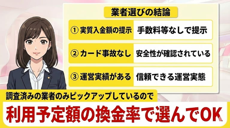 優良業者のみ掲載・換金率で選んで安心